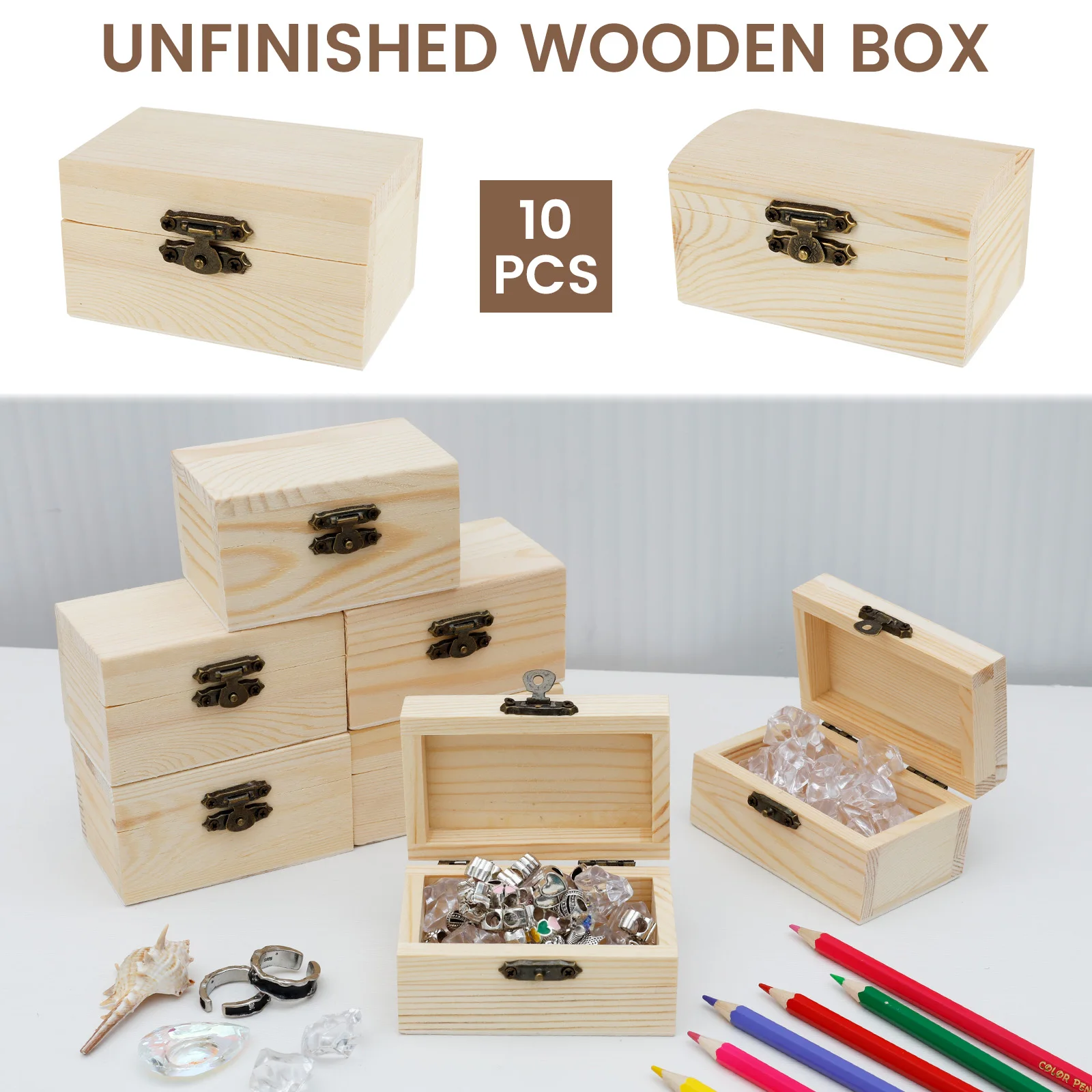 

10 незавершенных пустых деревянных коробок для рисования вручную, деревянные мини-коробки для хранения своими руками, подходящие для хранения и подарков