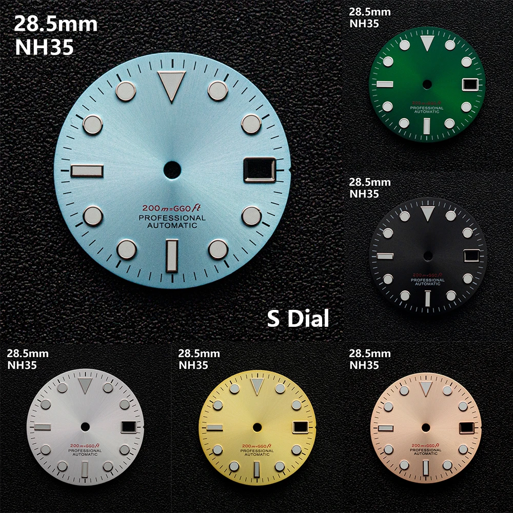 

28.5mm S Logo SUB Dial Suitable For NH35/NH36/4R/7S Japanese Automatic Movement Green Luminous Watch Modification Accessories