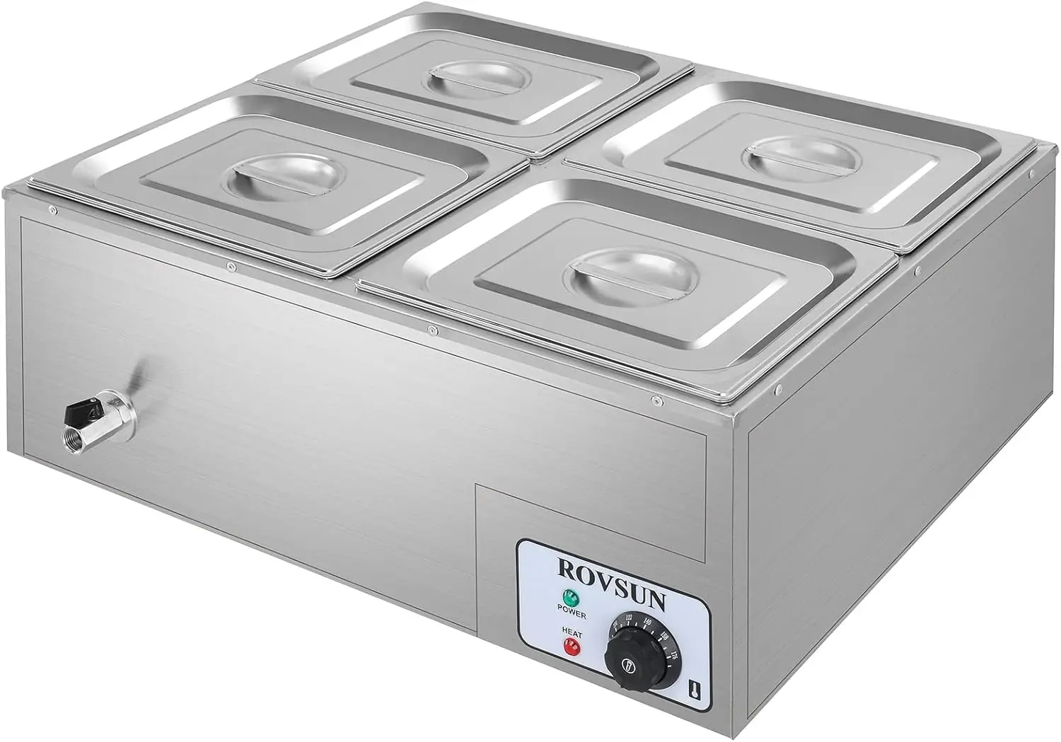 42.3QT 1200W Electric Commercial Food Warmer, 4-Pan Steam Table 10.6 QT/Pan Stainless Steel Bain Marie Buffet Countertop with Te