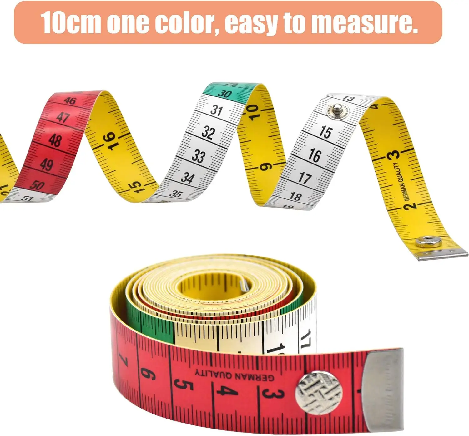 1/2PBody Tape Measure - Dual Sided Soft Cloth Ruler for Chest Waist Circumference - Sewing Tape With Snap Button, 60inch/150c