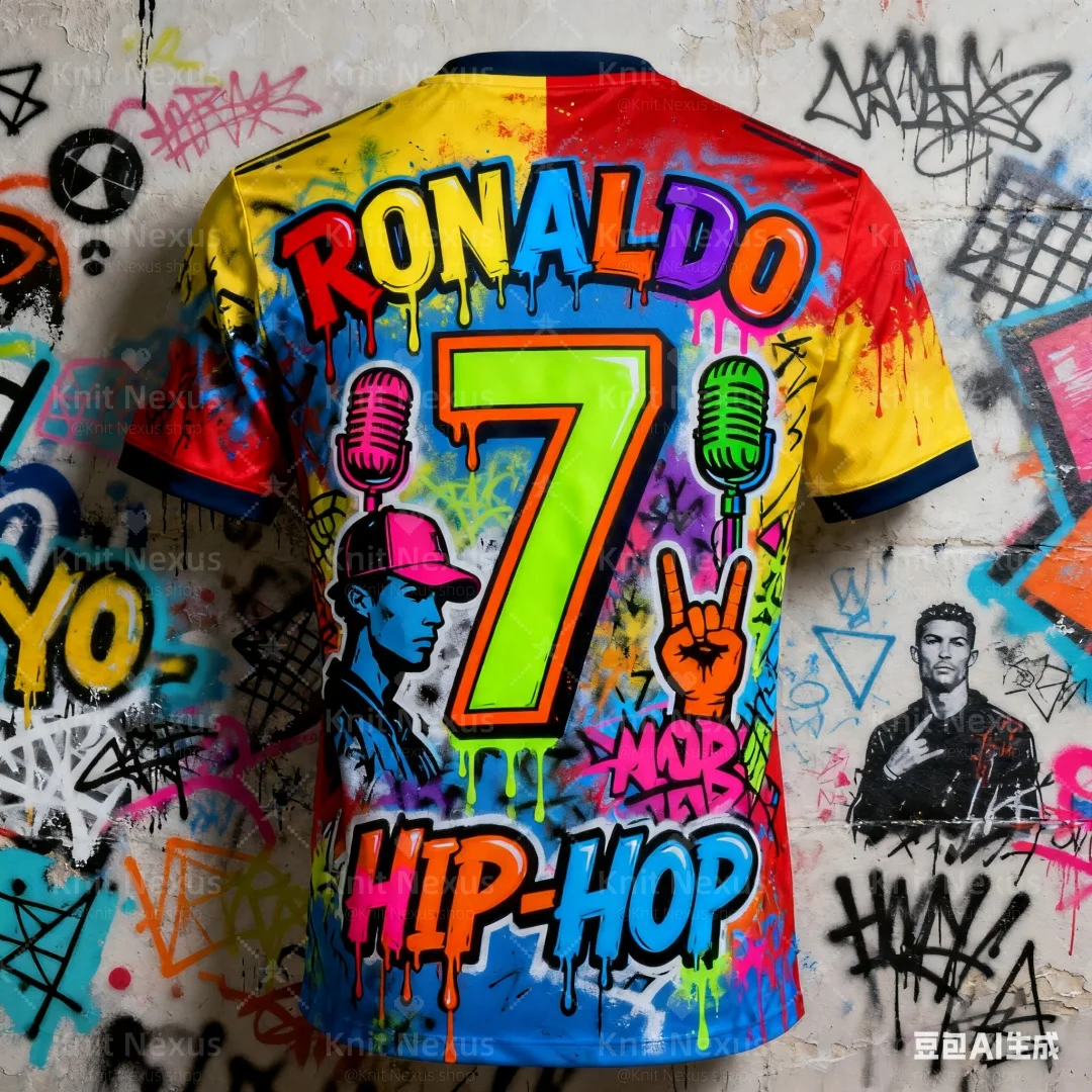 رونالدو الكتابة على الجدران كرة القدم جيرسي ثلاثية الأبعاد الطباعة الصيف الرياضة الترفيه الجافة بسرعة تي شيرت رجالي ملابس الأطفال المحملة Y2k امرأة #4