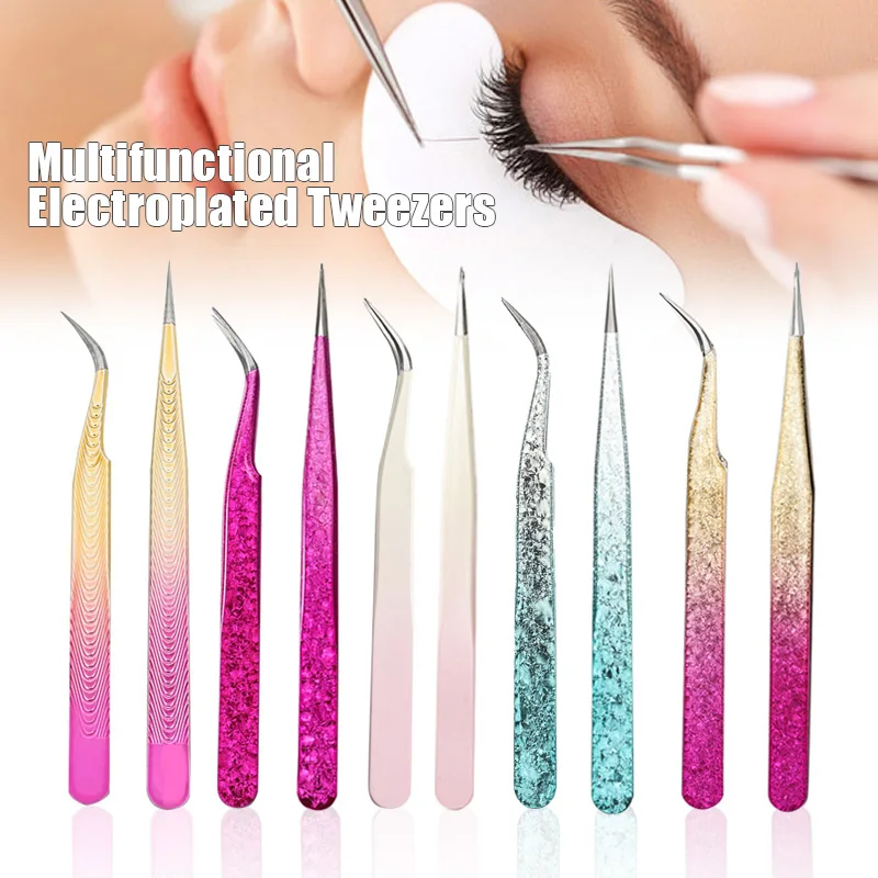 2 Stks/set Wimpers Pincet Roestvrij Staal Voor Wimpers Uitbreiding Make-Up Tools Nail Art Accessoires Strass Picker Tools