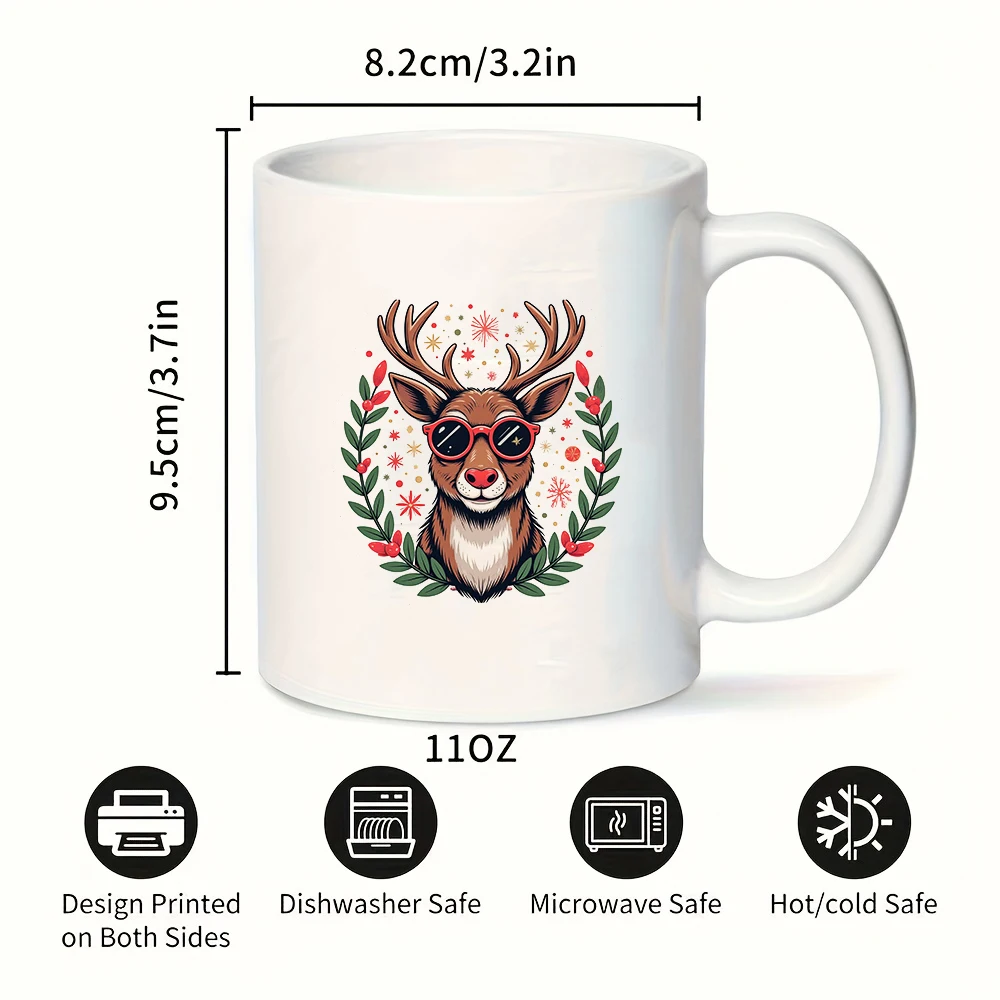 كوب الرنة الكرتوني سعة 11 أونصة + هدية عيد الميلاد، كوب عيد الميلاد المبهج، كوب قهوة إبداعي للمكتب العائلي