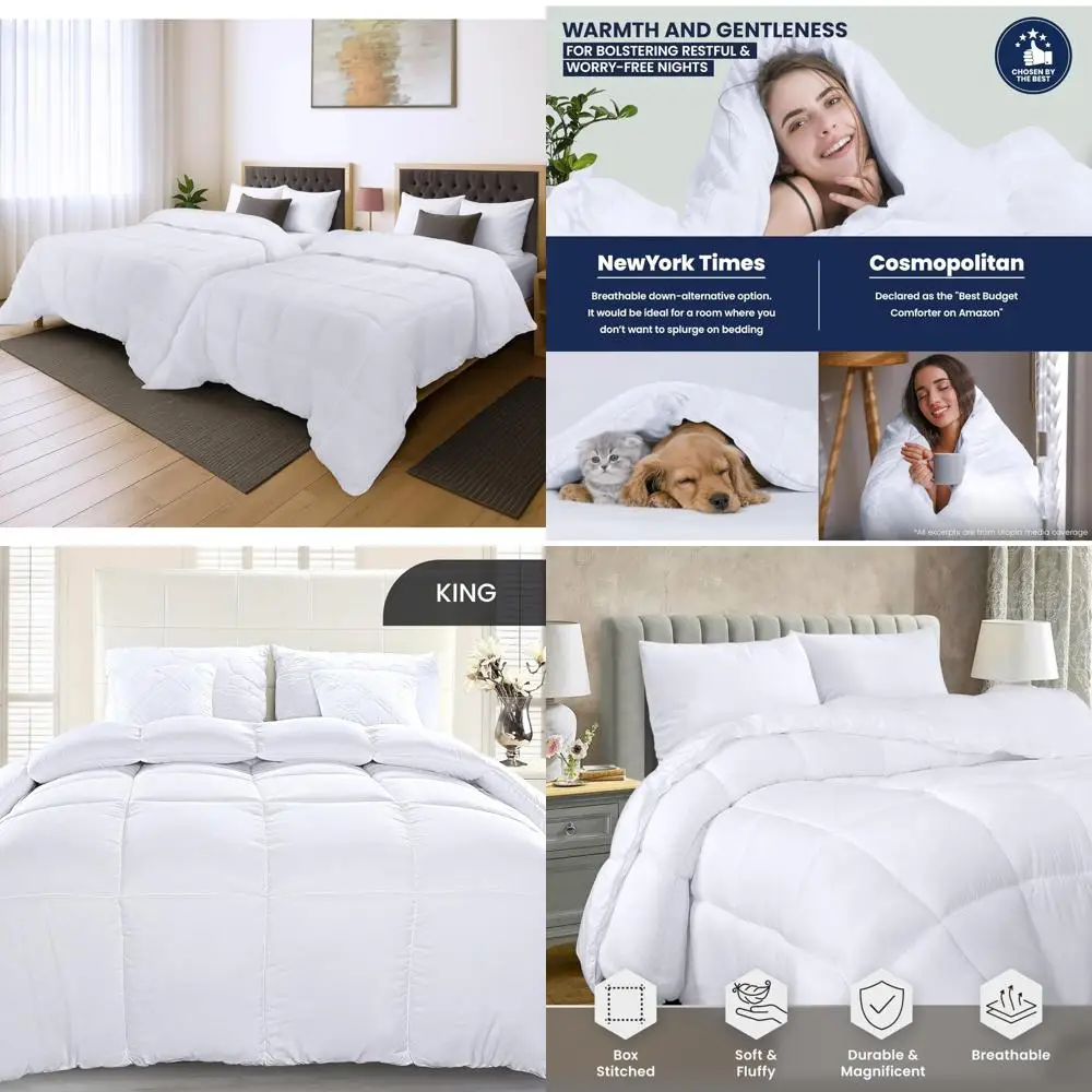 

King Size Quilted Down Alternative Comforter with Corner Tabs - Hypoallergenic Box Stitched Comforters for Allergen Protection
