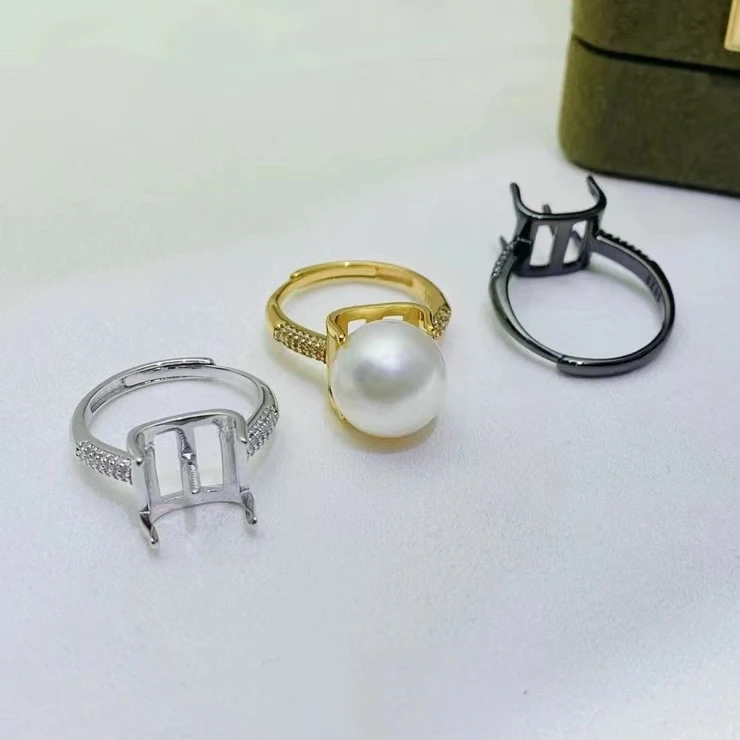 

Wholesale 925 Sterling Silver Adjustable Ring Mount Settings Findings Mountings Accessory Parts for 11-12mm Pearls 5pcs/lot