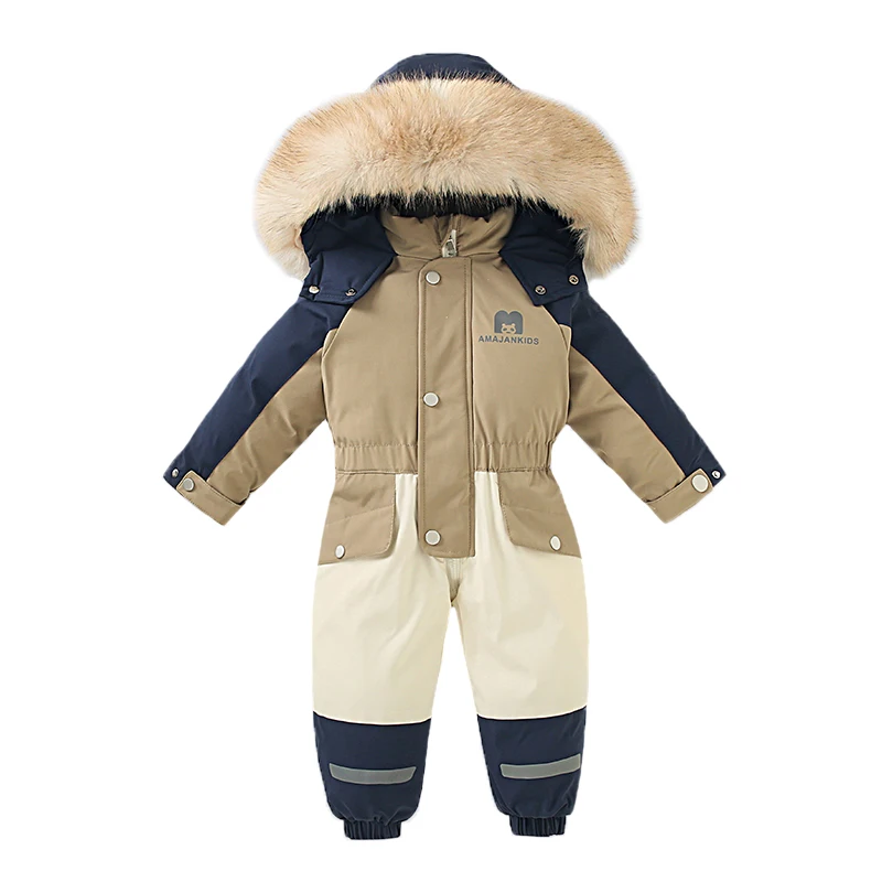 Winter Baby Jumpsuit Warm Thicken Boys Ski Suit Plus Velvet Kids Clothes Windproof Children Snow Wear Clothes 1-5 Yrs