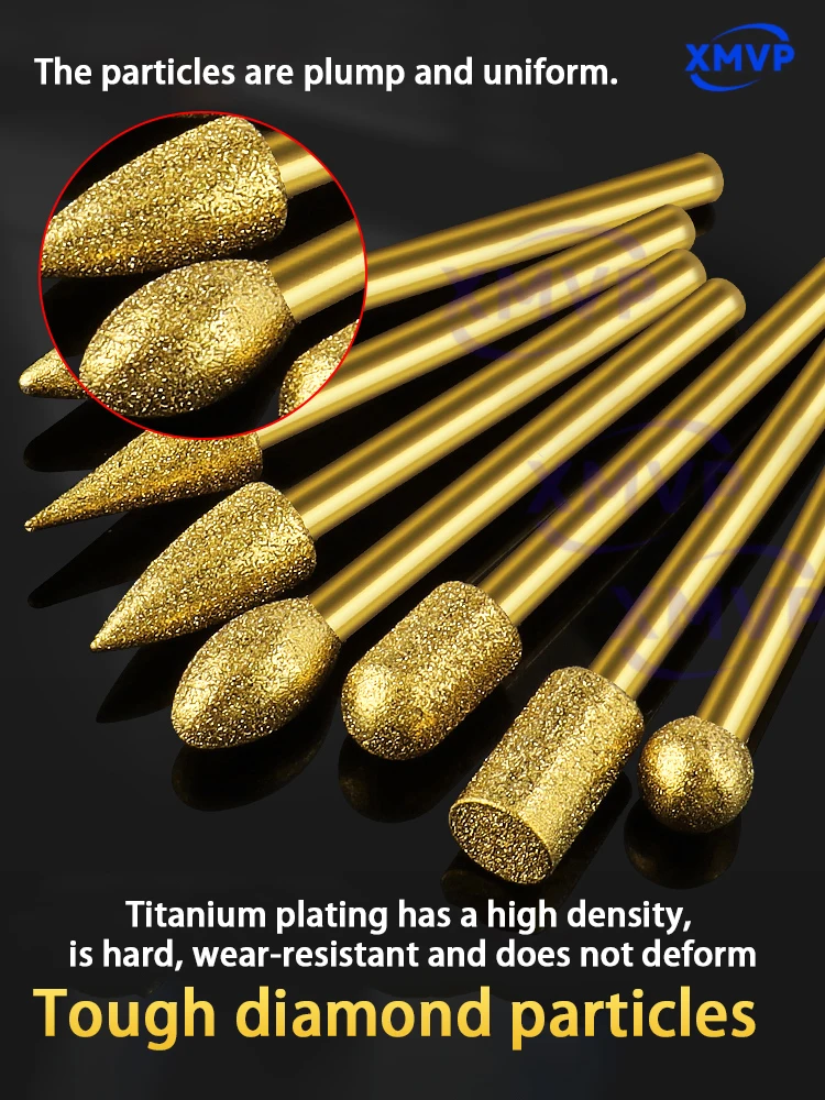티타늄 코팅 다이아몬드 연삭 헤드, 3mm 소형 다이아몬드 연삭 헤드, 초경질 금속 옥 연마 도구, 전기 연삭