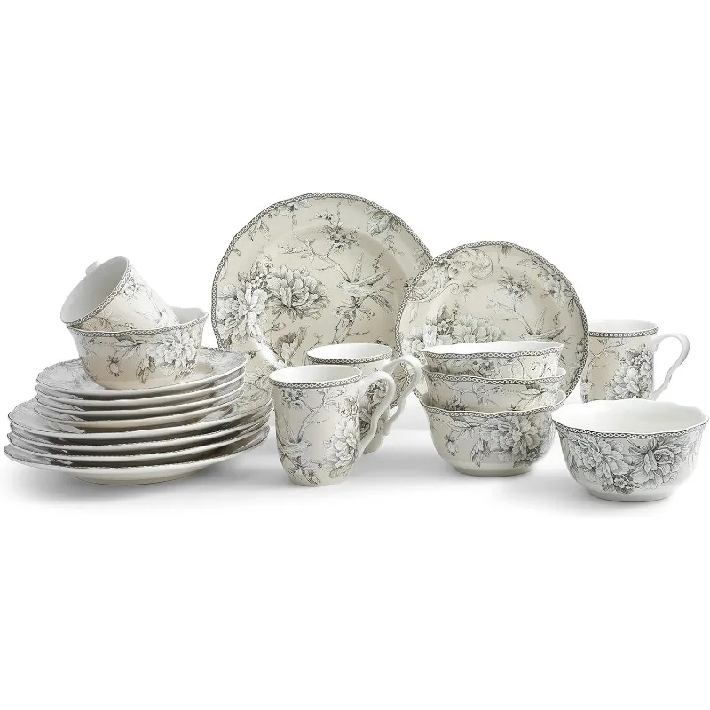 

Adelaide 16-Piece Traditional Antique White Porcelain Dinnerware Set (Service for 4)