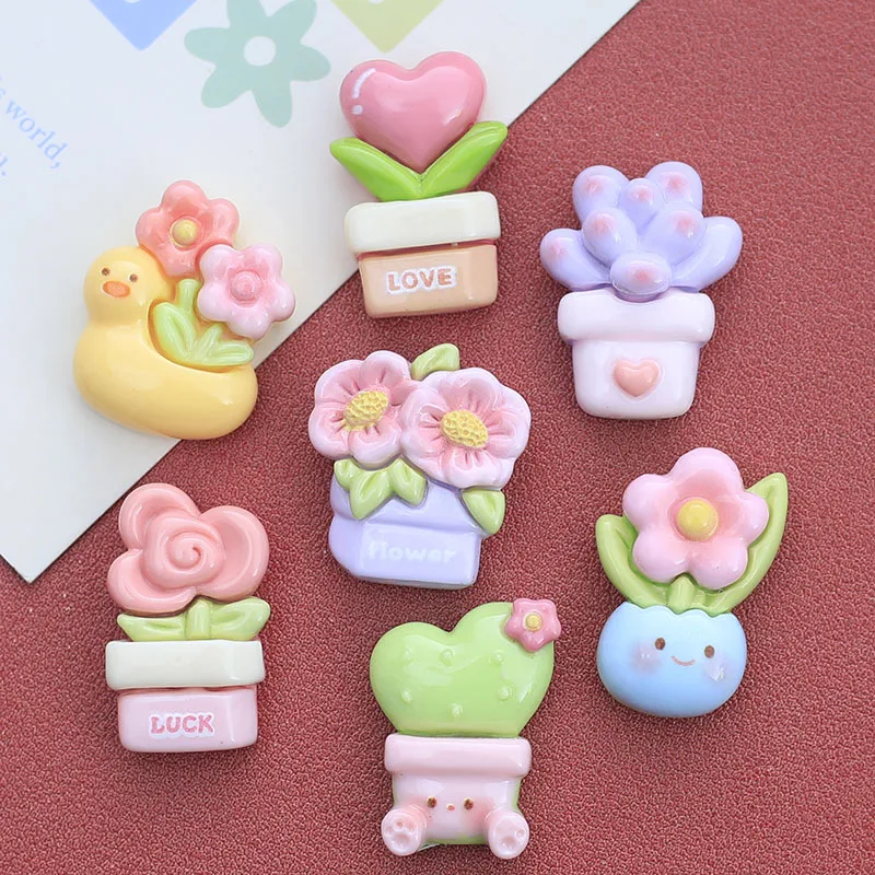 

100pcs Kawaii Flatback Resin Cartoon Potted Flower Decoration Crafts Scrapbooking DIY Figurines & Miniatures Accessories