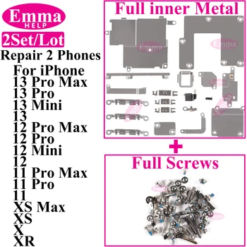 전체 내부 소형 금속 거치대 브래킷 실드 플레이트 세트, 아이폰 11, 12, 13 프로 맥스, X, XS, XR용 전체 나사, 수리 평가, 2 세트 