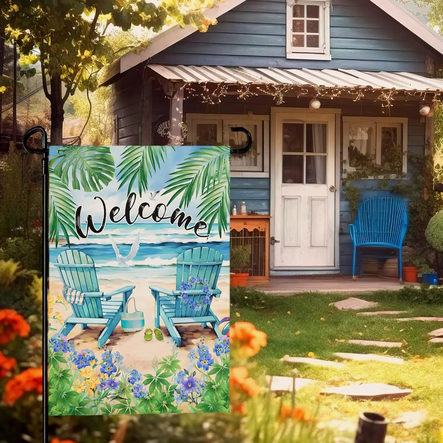 Summer Beach Welcome Garden Flag Nautical Hawaii Coconut Tree Garden Flags Double Sided 12 x 18 Coastal Tropical Yard Flags  EEZ