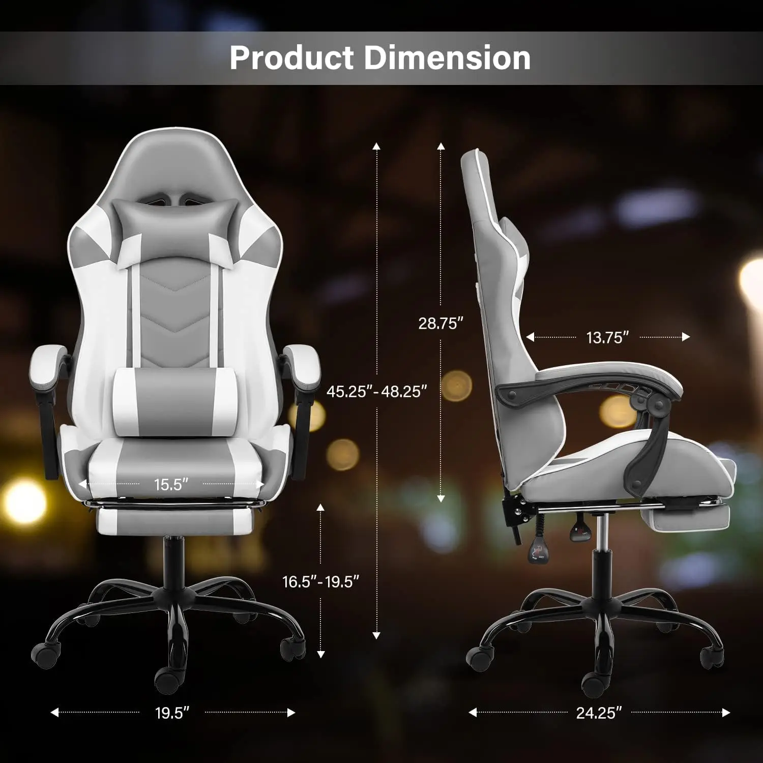 Gaming Chair with Footrest, Big and Tall Gamer Chair, Racing Style Adjustable Swivel Office Chair, Ergonomic Video Game Chairs