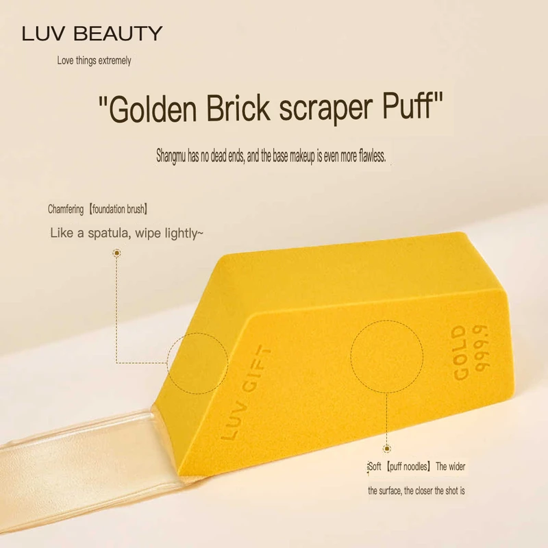 Aiwujiwu Gold Brick Powder Diagonal Cut Foundation Puff, Special Liquid Foundation, Non-powder-absorbing, Dual-use For Dry And