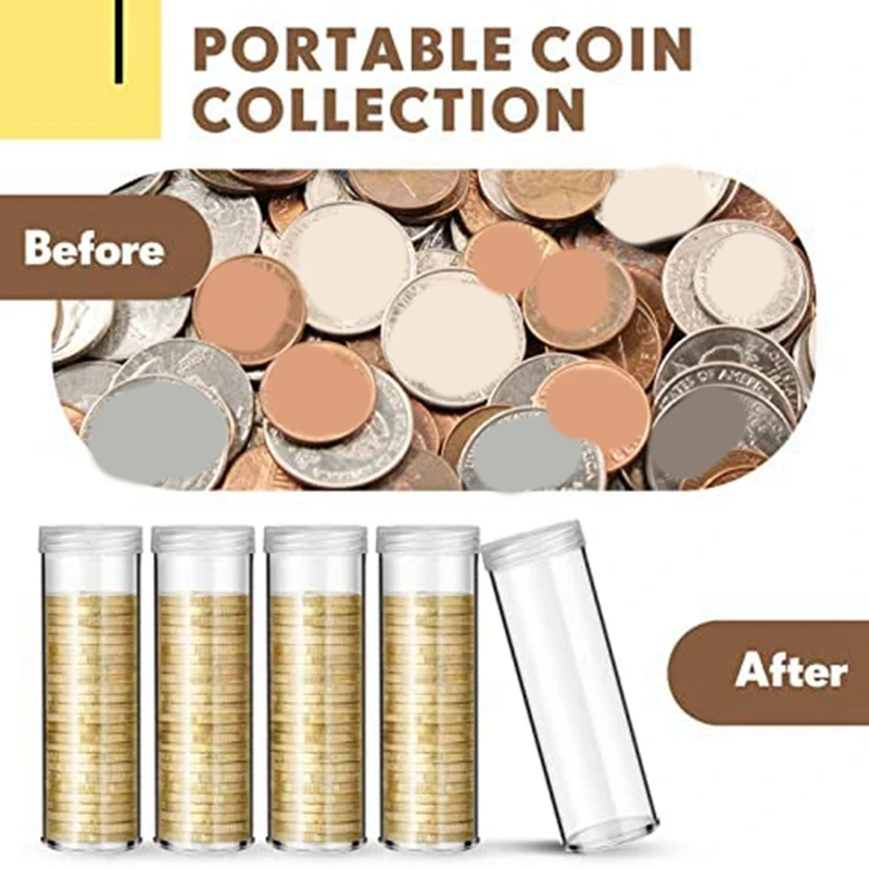 30Pieces Coin Storage Tube Penny Coin Tube Coin Organizer with Screw on Lid for Coin Collection Supplies Bank-A79M