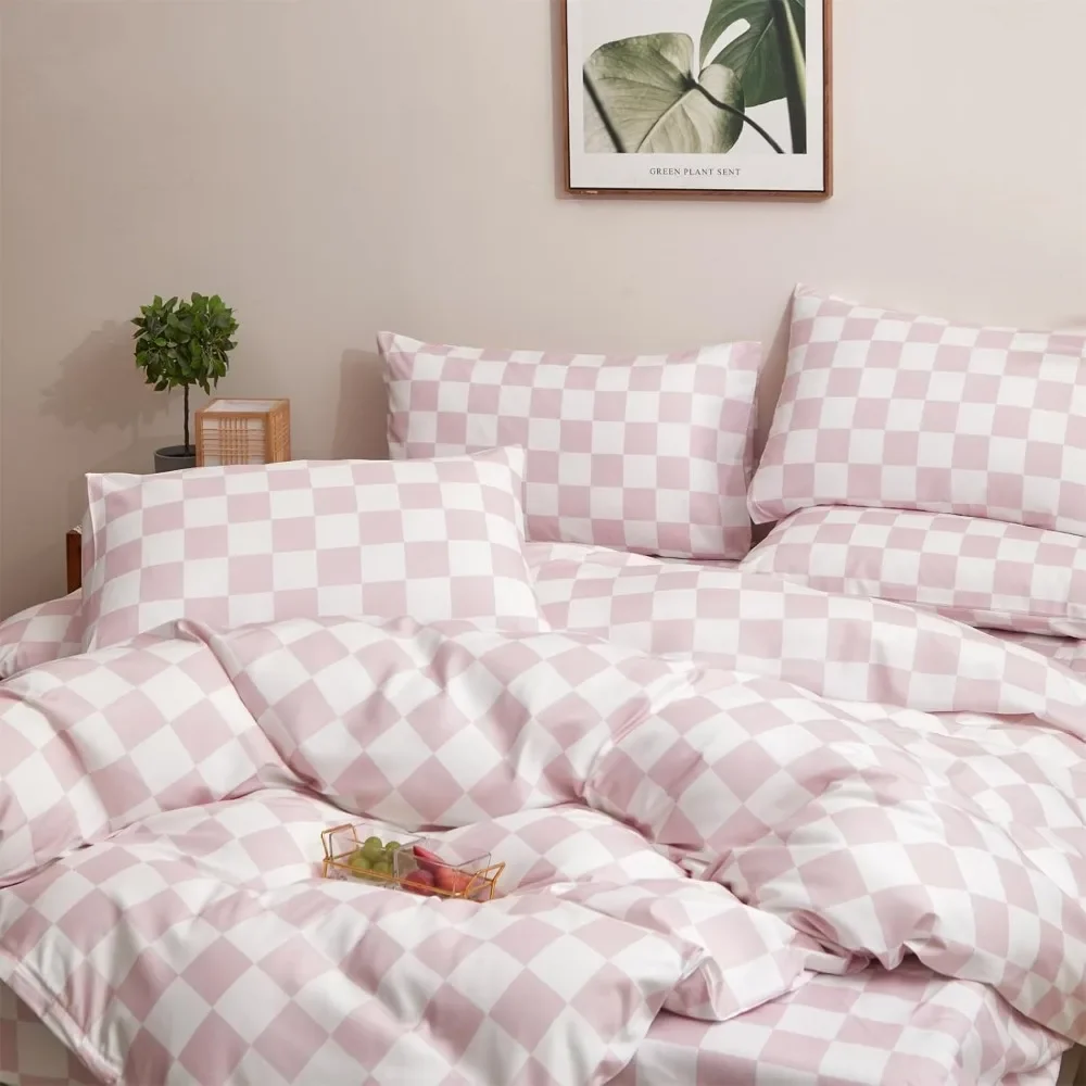 duvet cover,Boys Girls Modern Dusty Pink Checkered Geometric Quilts Luxury Abstract Bed,comforter bedding sets