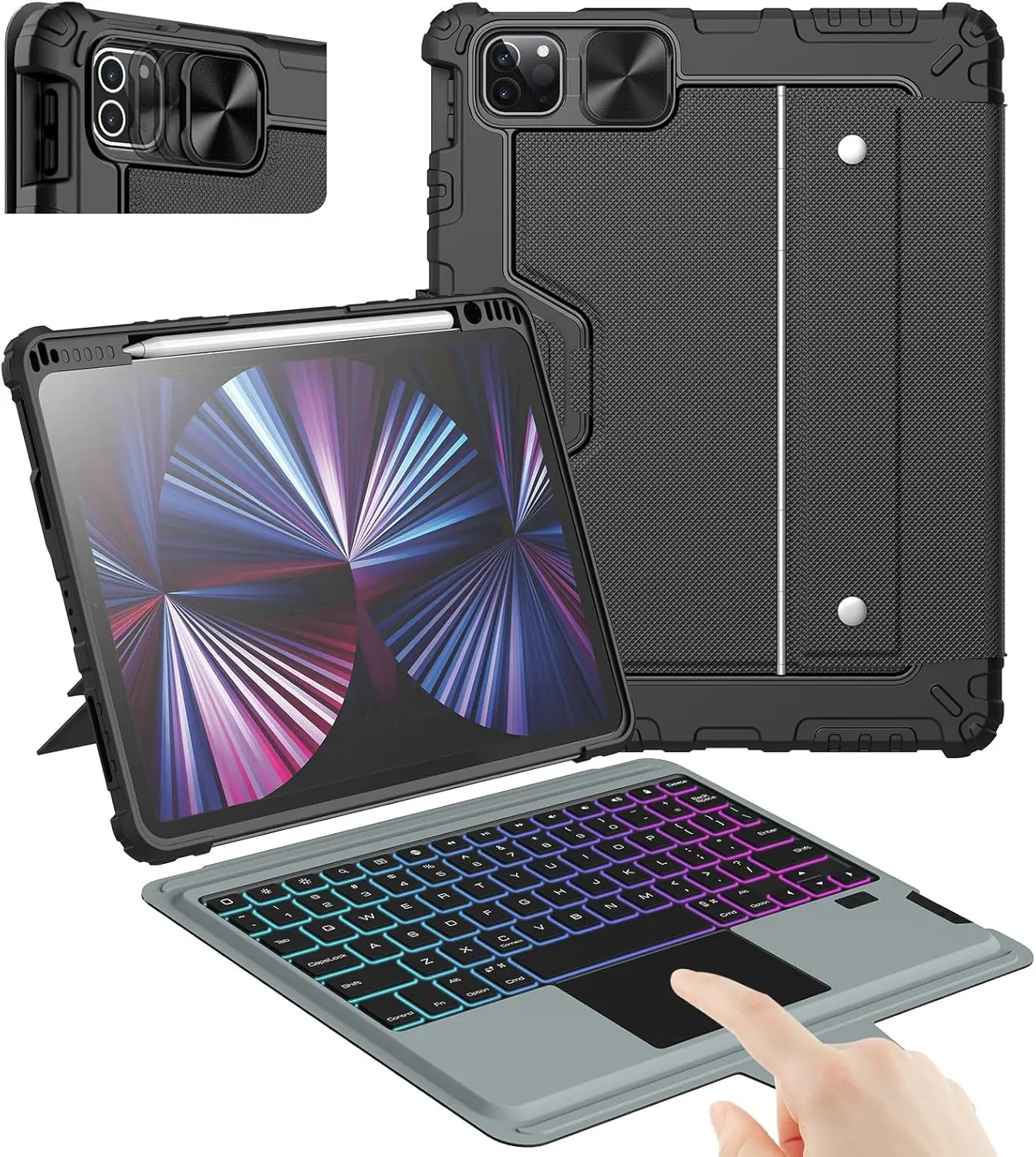 

iPad Pro 11 (1st-4th Gen) & iPad Air 4th/5th Case with Keyboard, Trackpad, 7-Color Backlit, Detachable, Black