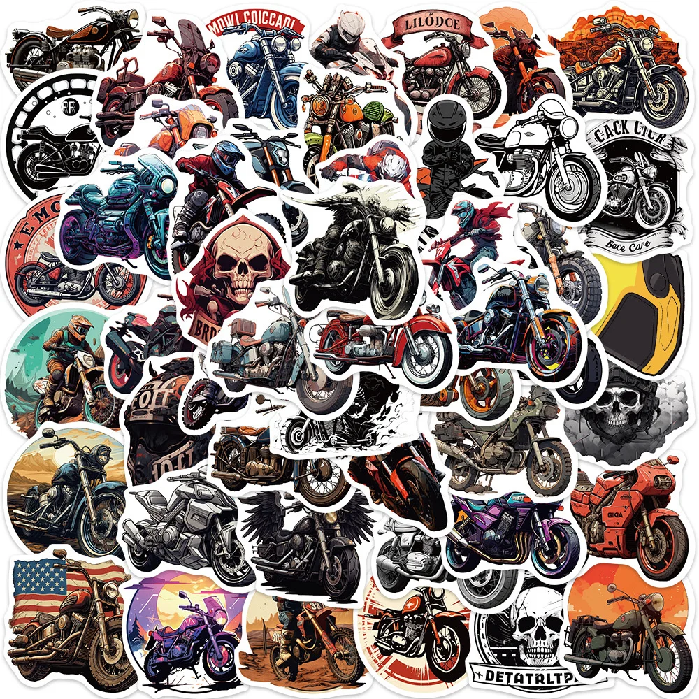 50pcs Retro Motorcycle Graffiti Stickers For Guitar Phone Case Suitcase Vintage Sticker DIY Scrapbooking Material Craft Supplies