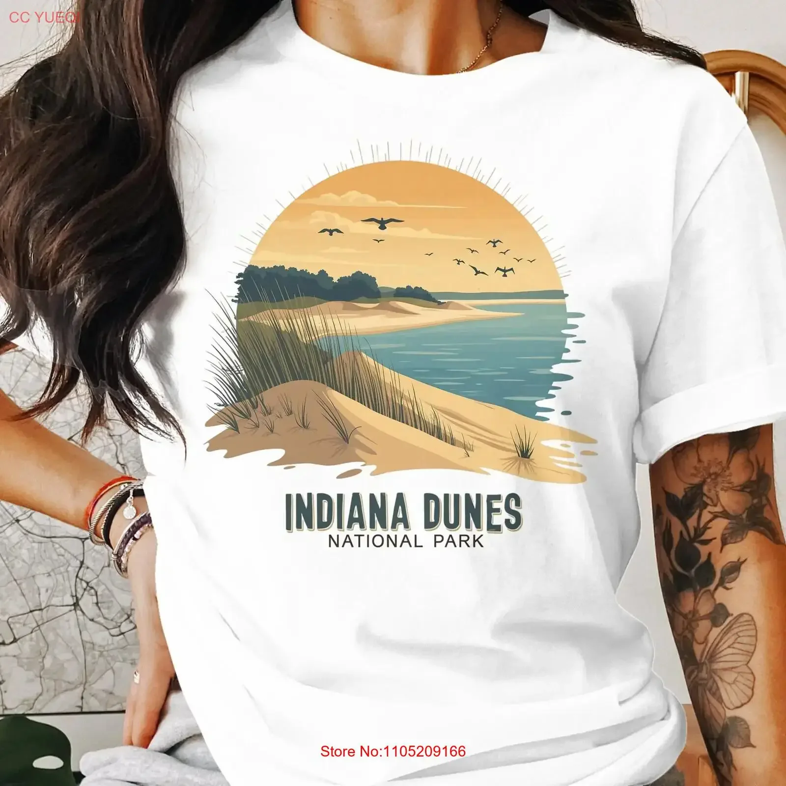 

Футболка с национальным парком Индианы Дуны, сувенир «Лейкор», живописный, средневековый, винтажная, стираная уличная одежда, растягивающаяся, унисекс