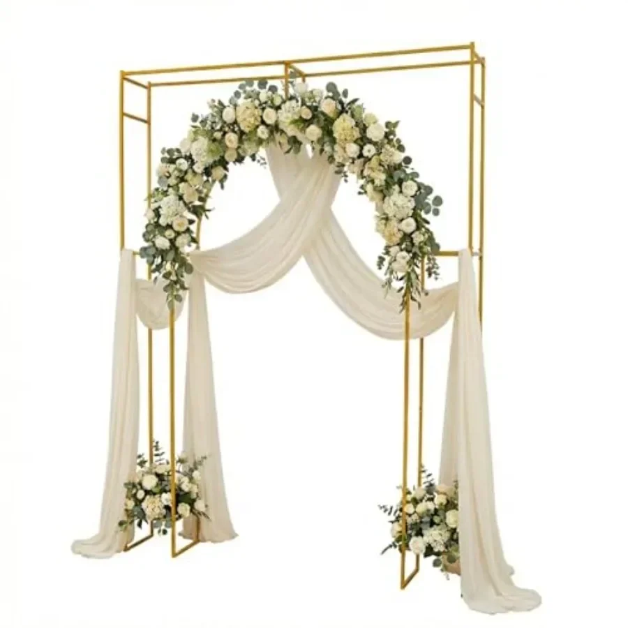 Outdoor wedding arch: gold metal geometric frame, 7.9Ft tall, for flowers, balloons, climbing plants; elegant gold finish, stur