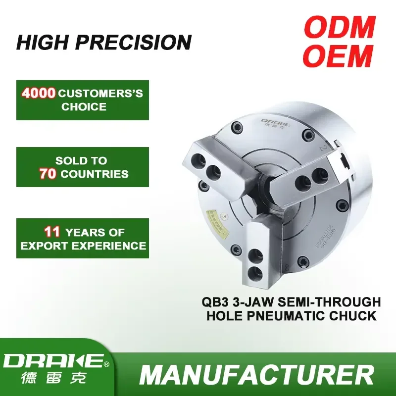 Customizable 3 Jaws Chuck Semi-through Hole Pneumatic Power Chuck Multi Drill QB3-08 Chuck Milling Collet