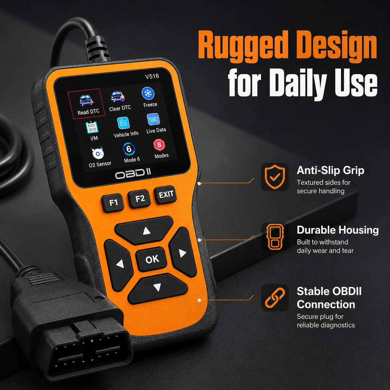 OBD2 Scanner Silicone Keypad 8 Functions Car Diagnostic Tool Engine Fault Code Reader Live Data O2 Sensor Test