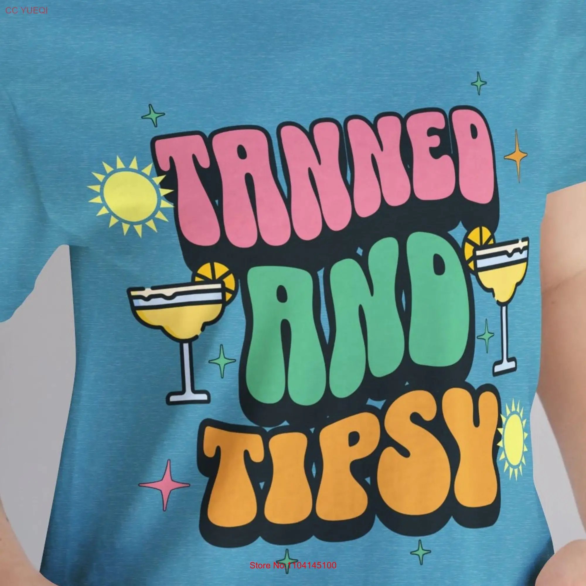 Tanned and Tipsy T Shirt Vintage Cartoon Summer vibes Day Drinking Cute text Sun Drinks Fan Throwback