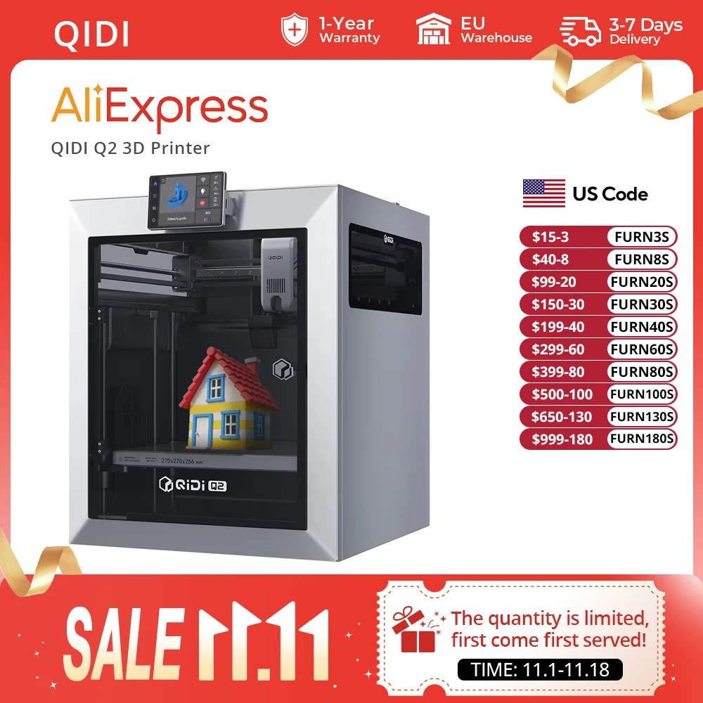 QIDI Q2 3D Printer – Precision Leveling, 600mm/s CoreXY, 65°C Heated Chamber, 370°C Hot End, QIDI Box Multi-Color/Multi-Material, Triple Filtration, AI Camera, Lifetime Support
