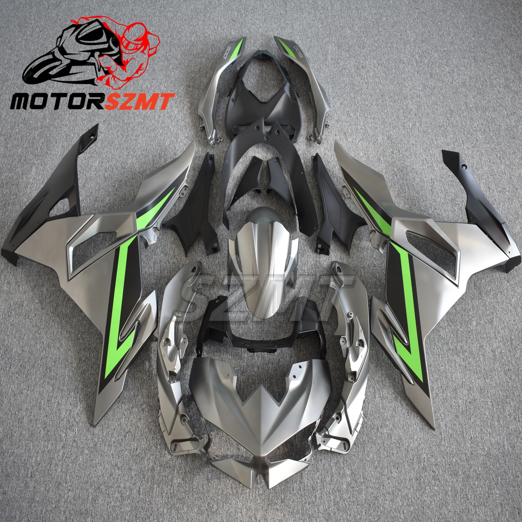 Full Fairing Kit For ninja500 2025 and 2024 Injection Cowling Bright Silver green geometric stripes Bodywork