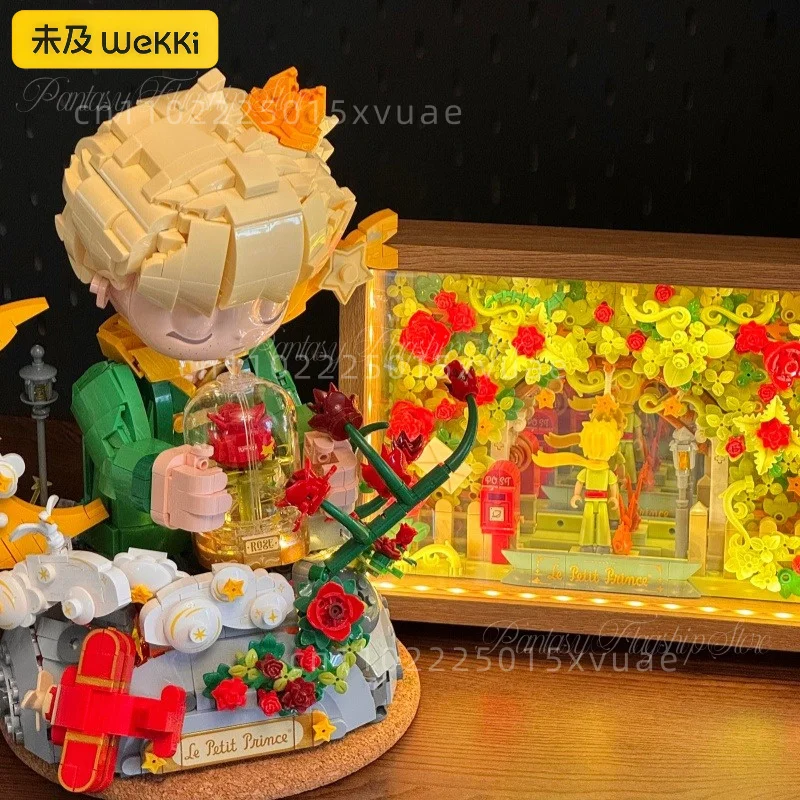 

New The Little Prince Building Blocks Rose 3D Art Frame Assembly Lighting Model Toys Cartoon Desktop Ornaments Holiday Gifts