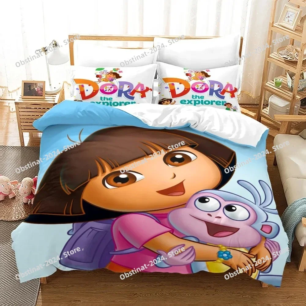 Dora Printed Bedding Sets Kids Boys Girls Bed Linen Queen King Full Twin Single Size New Anime Kamado Nezuko Duvet Cover Sets