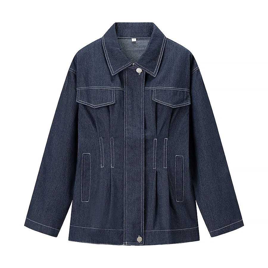 

Simple All Match Single Breasted Denim Top Loose Solid Color Daily Autumn Coats New Fashion European Straight Jacket