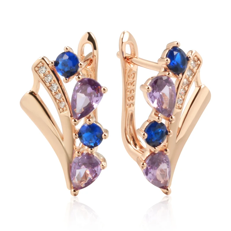 Kinel Hot Shiny Purple Blue Natural Zircon Drop Earrings for Women Trend 585 Rose Gold Color Fine Daily Jewelry Crystal Gift