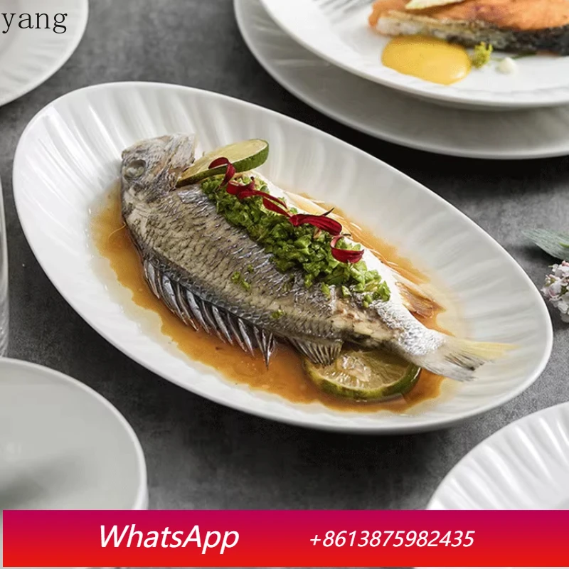 

LMM Simple White Plate Ceramic Vegetable Plate Household Tableware