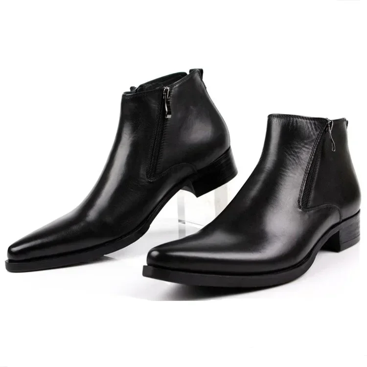 

Large size EUR46 Fashion Black / Brow Tan / Blue Mens Ankle Boots Dress Shoes Genuine Leather Pointed Toe Man Business Shoes