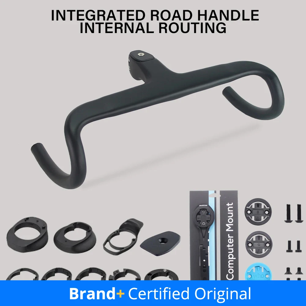 No Logo T1 Road Bike Full Carbon Fiber Internal Cable Integrated Bicycle Handlebar Cockpit For 360mm-380mm With Mount Spacers