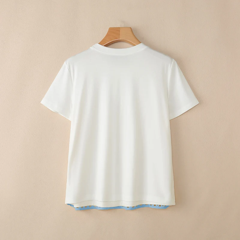 ZANZEA Summer Hollow Out Patchwork Tops Stylish Women Fake 2 Pieces Blouse Casual O Neck Short Sleeve Loose Shirt Holiday Mujer