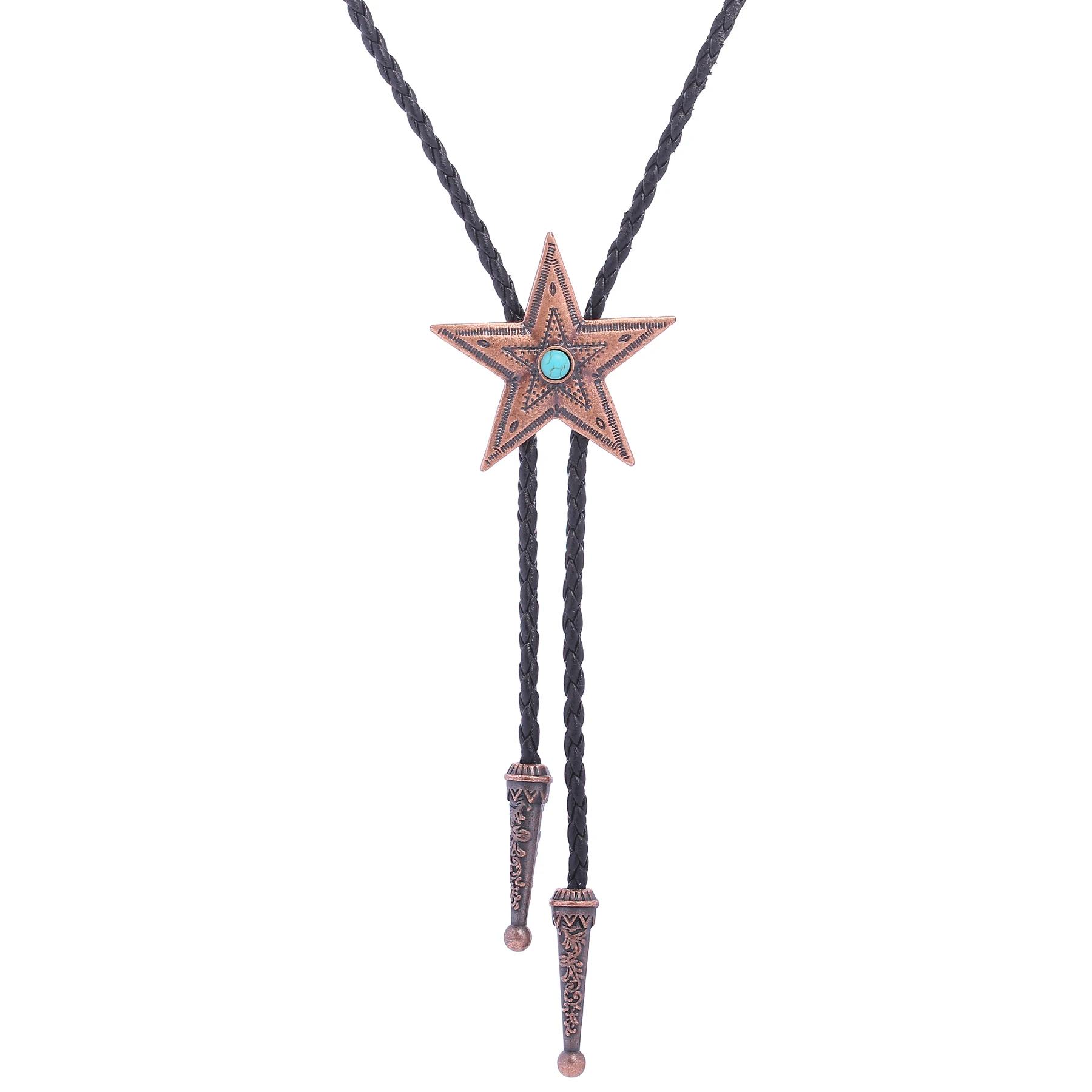 Bolo – collier rétro en cuir, chaîne de chemise, pentagramme de pierre bleue, collier de poiot, pendentif Long