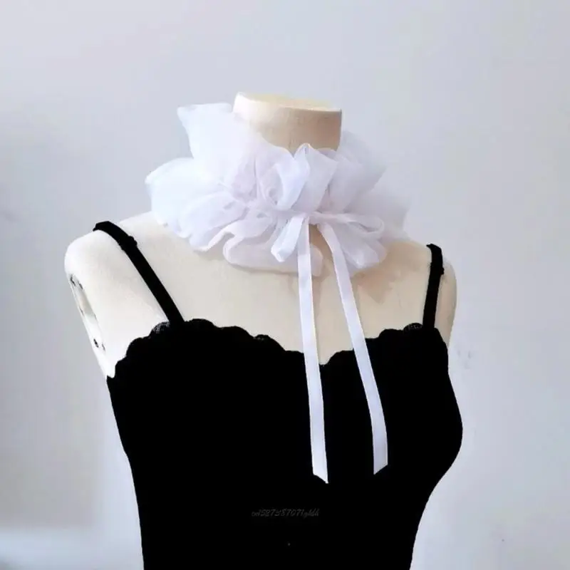 X5XA Ruffle Choker Sweet Ruffled Collar Elizabethan Collar Medieval Cosplay Accessories Casual Decorative Shirt Dress Collar