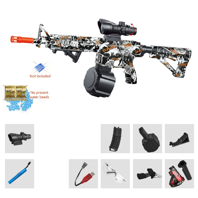 كرة جل كهربائية M4 [ترقية عالية السرعة 7.4 فولت] بندقية لعبة M4 مجمعة للغاية، مسدس كرة جل مزدوج الوضع يدوي/أوتوماتيكي للاستخدام الخارجي