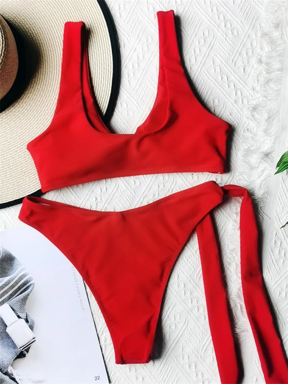 Rot geknoteter Bikini-Verband-Badeanzug, Tangas, Bademode, brasilianischer Urlaub, Strand-Outfit, heißes sexy Sommer-Set, Tankini-Damen-Badeanzüge