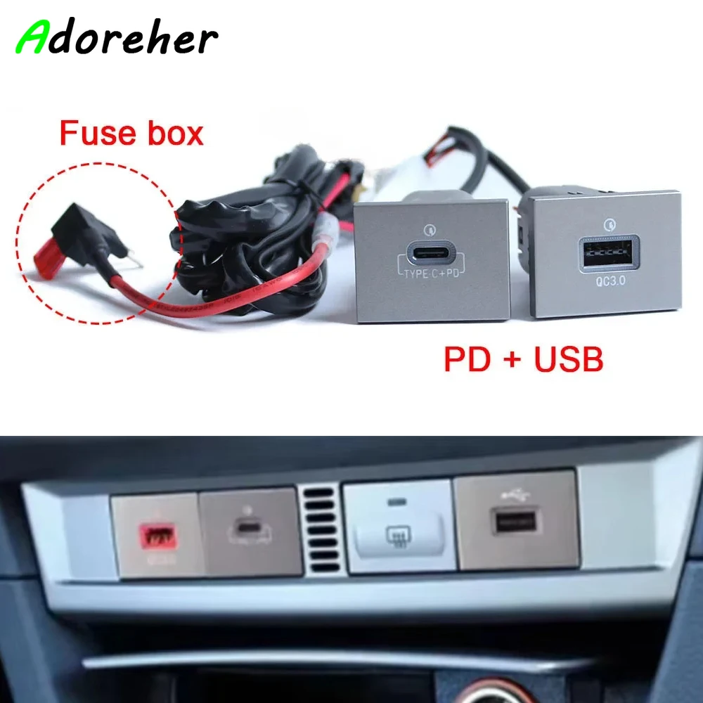 12V/24V Car Quick Charge Dual QC3.0 USB TYPE-C PD Charger Interface Socket Fast Charger for Ford Focus 2 Mk2 2009 2010 2011