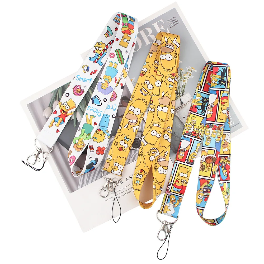 Simpson Cartoon Key Lanyard ID Badge Holders Animal Phone Neck Straps with Keyring Phone Accessories D042