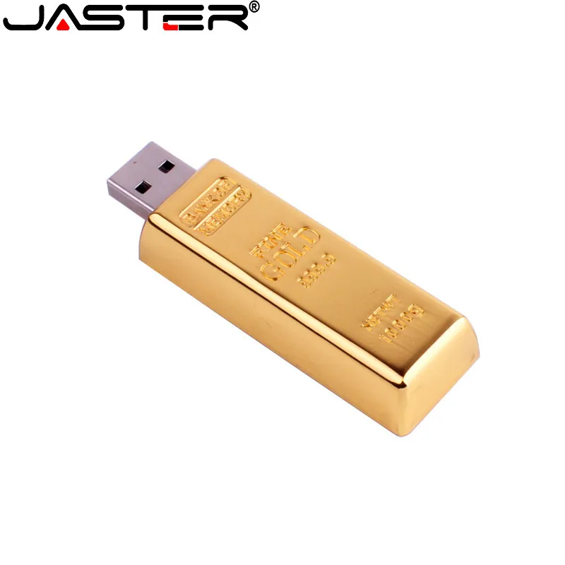 JASTER Gold Bar USB 2.0 Flash Drive 128GB Metal Bullion Cool Creative Gift Pen Drive 64GB Funny Business Gift Memory Stick 32GB