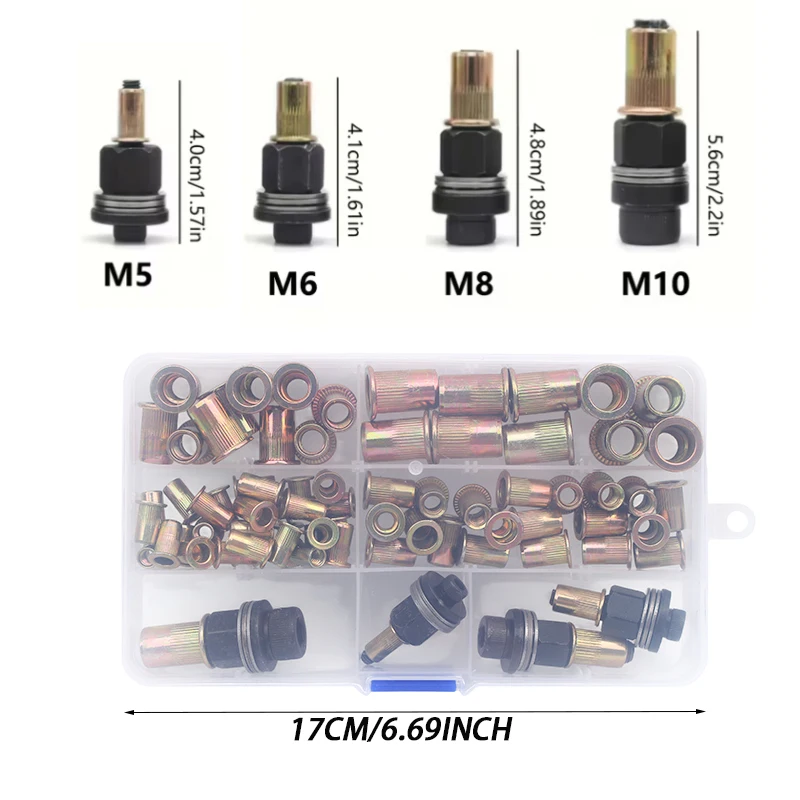 70Pcs Rivet Nuts and Hand Tool Set Metric Rivet Nut Combo (M10/M8/M6/M5), Suitable for Furniture, Decoration, Automotive, Marine, and Industrial Applications