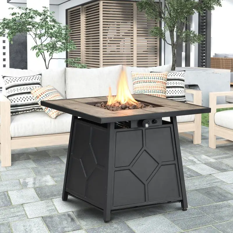 

28" Square Propane Fire Pit Table, 40000 BTU Auto-Ignition, Waterproof Cover Included, Perfect for Outdoor Heating and Ambiance