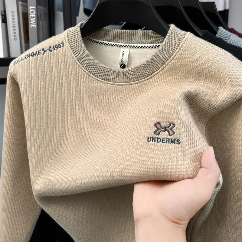

Luxury brand plush thickened warm sweater new fashion letter embroidery men's autumn winter comfort casual round neck pullover