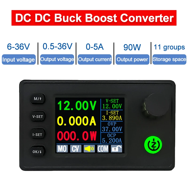 40W/90W DC DC Buck Boost Converter CC CV 0.5-36V 5V 6V 12V 24V Power Module Adjustable Regulated laboratory Voltage power supply