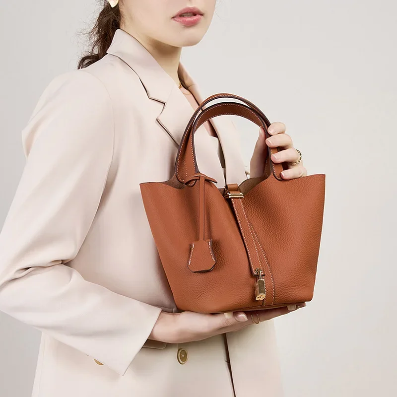 Bridal Wedding Bag High-end Bag Bucket Bag Women\'s Bag Genuine Leather Handbag Mummy Bag 2024 New Style