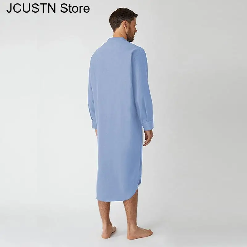 Abito da uomo arabo Indumento in stile nazionale Camicia lunga indiana Camicetta primaverile Abaya Camicia da notte in cotone Tunica araba al ginocchio