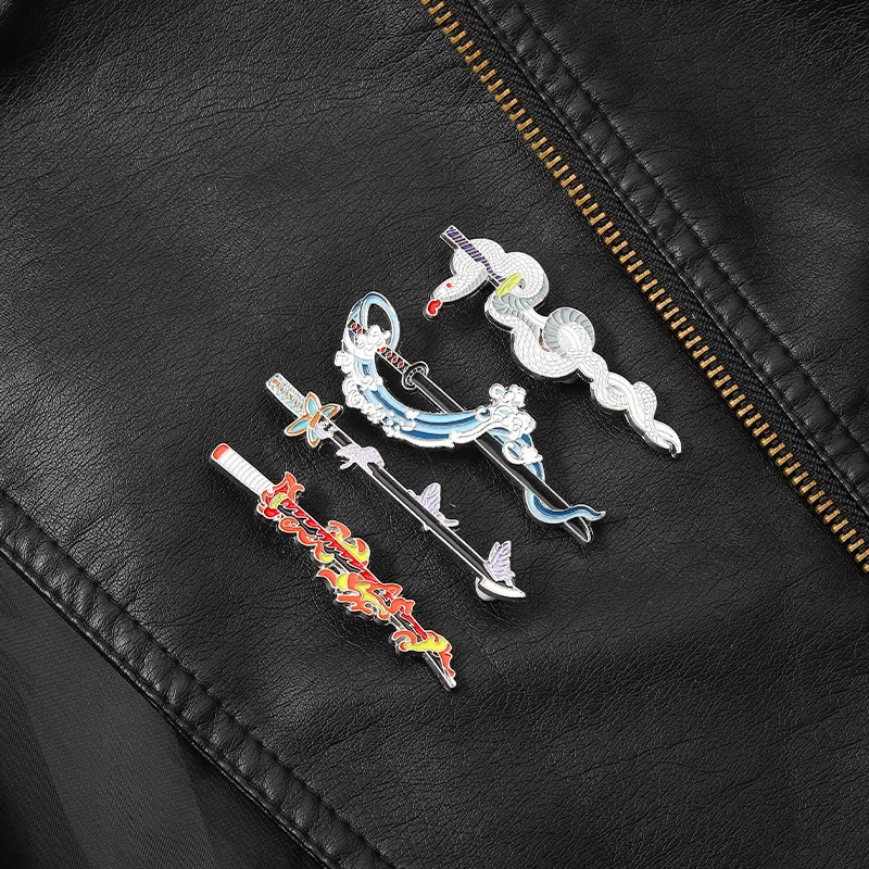 4Pcs/Set Anime Cartoon Samurai Sword Enamel Brooch Kamado Tanjirou Mini Metal Badge Lapel Pin Cosplay Jewelry Accessories Gifts image 4